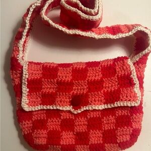 Handcrafted Red and Pink Crochet Shoulder Bag